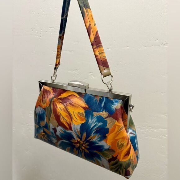 Beautiful Floral Print Genuine Leather Push-lock Clutch/Shoulder Bag/Crossbody - Picture 12 of 16